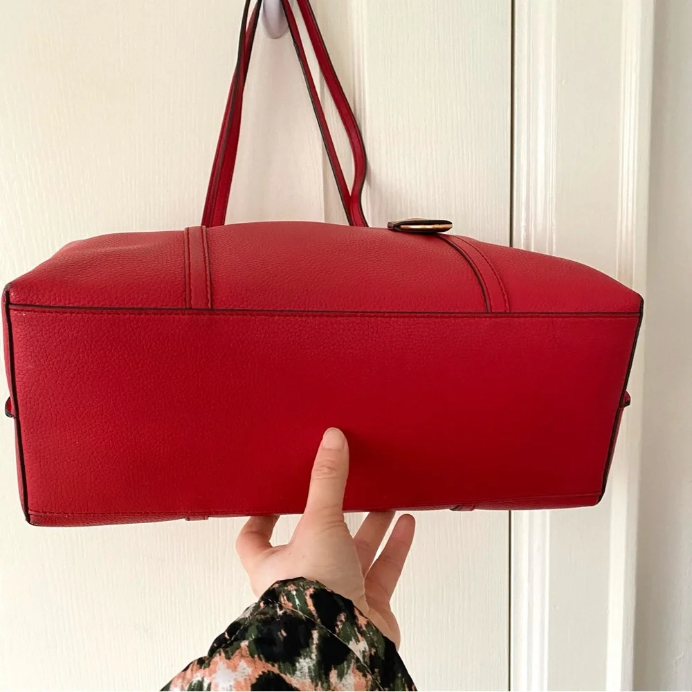 Tory Burch Perry Red Pebble Leather Triple Compartment Tote/Shoulder Bag - Picture 8 of 16